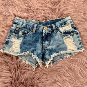 Distressed Acid Wash Denim Short Shorts